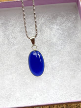 Load image into Gallery viewer, Deep Blue Oval Pendant Necklace in Sterling Silver