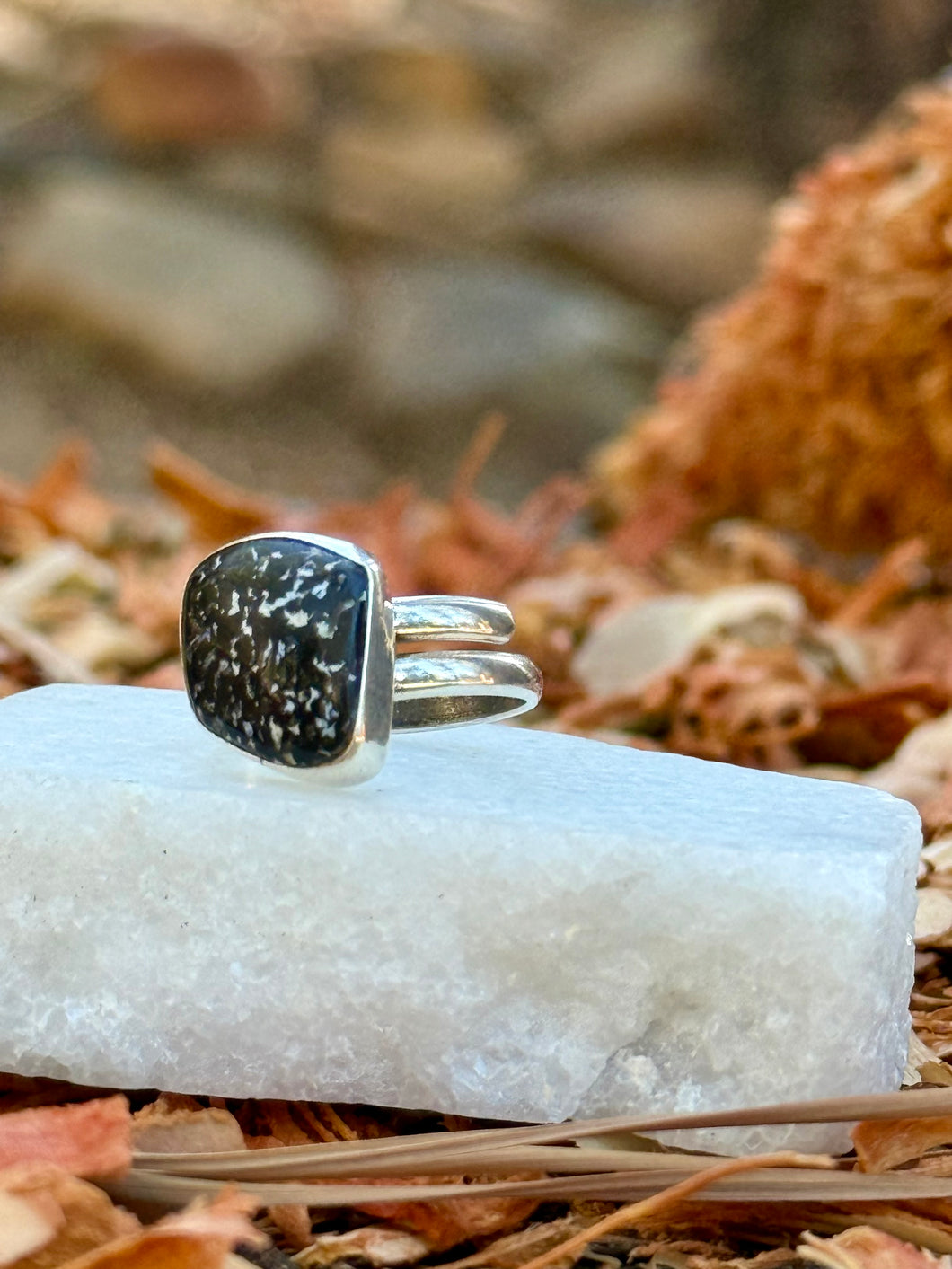 Snowflake Obsidian Silver Ring – Handmade Jewelry