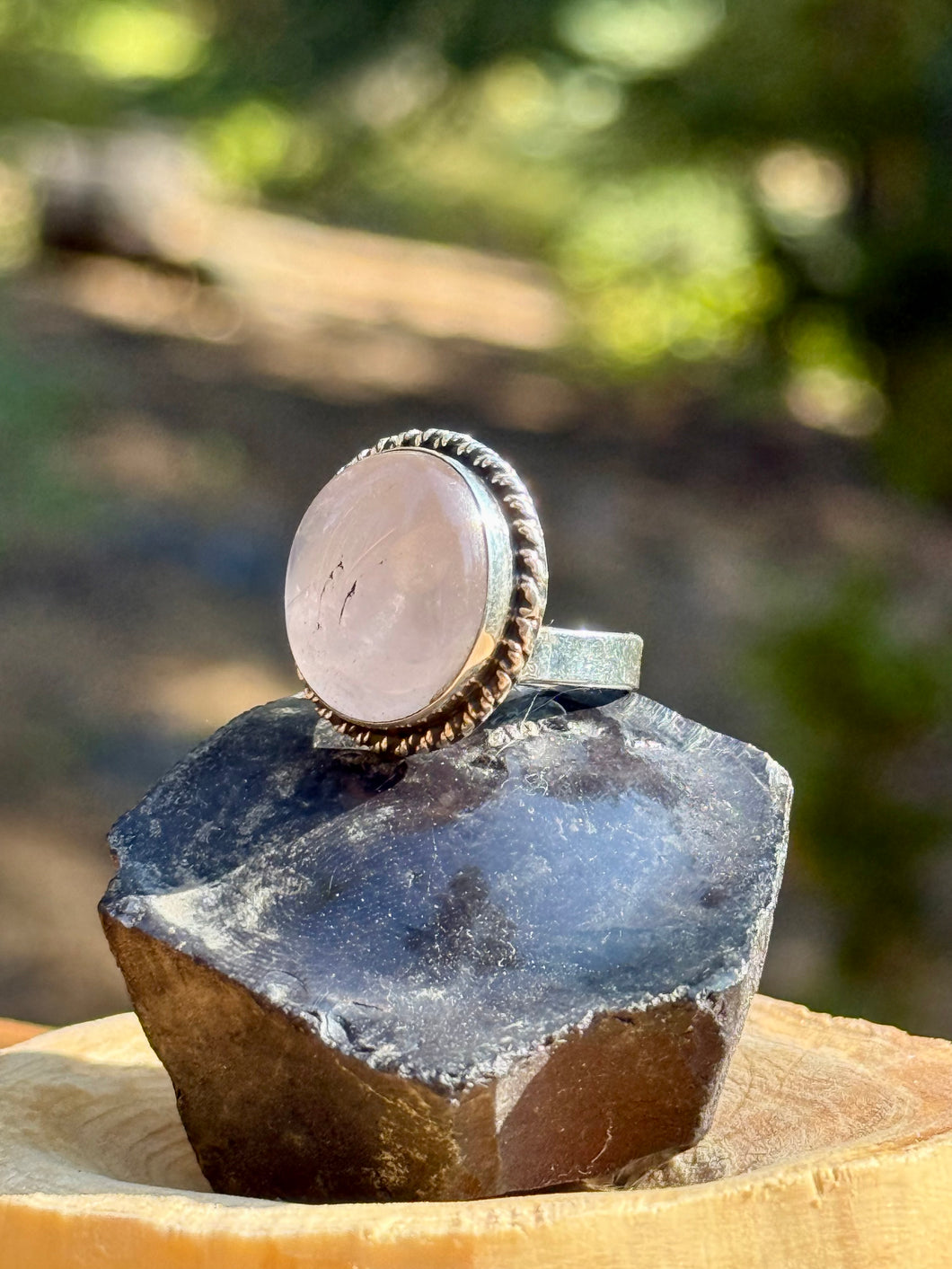 Round Rose Quartz Ring · Sterling Silver