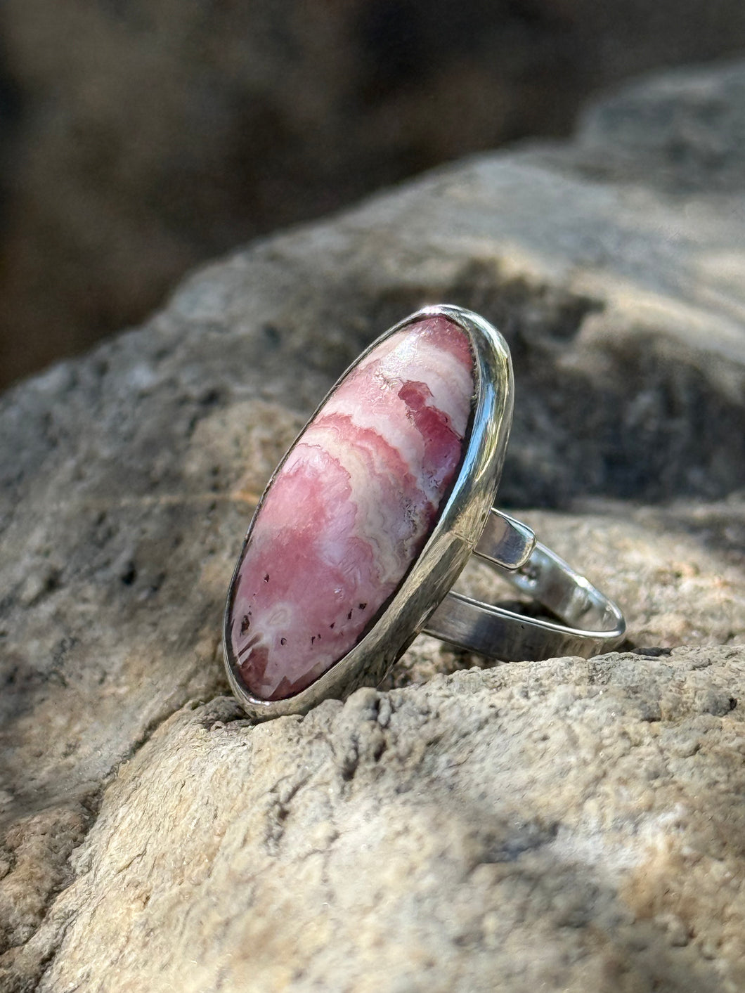 Oval Rhodochrosite Sterling Silver Ring – Stone of Love & Healing