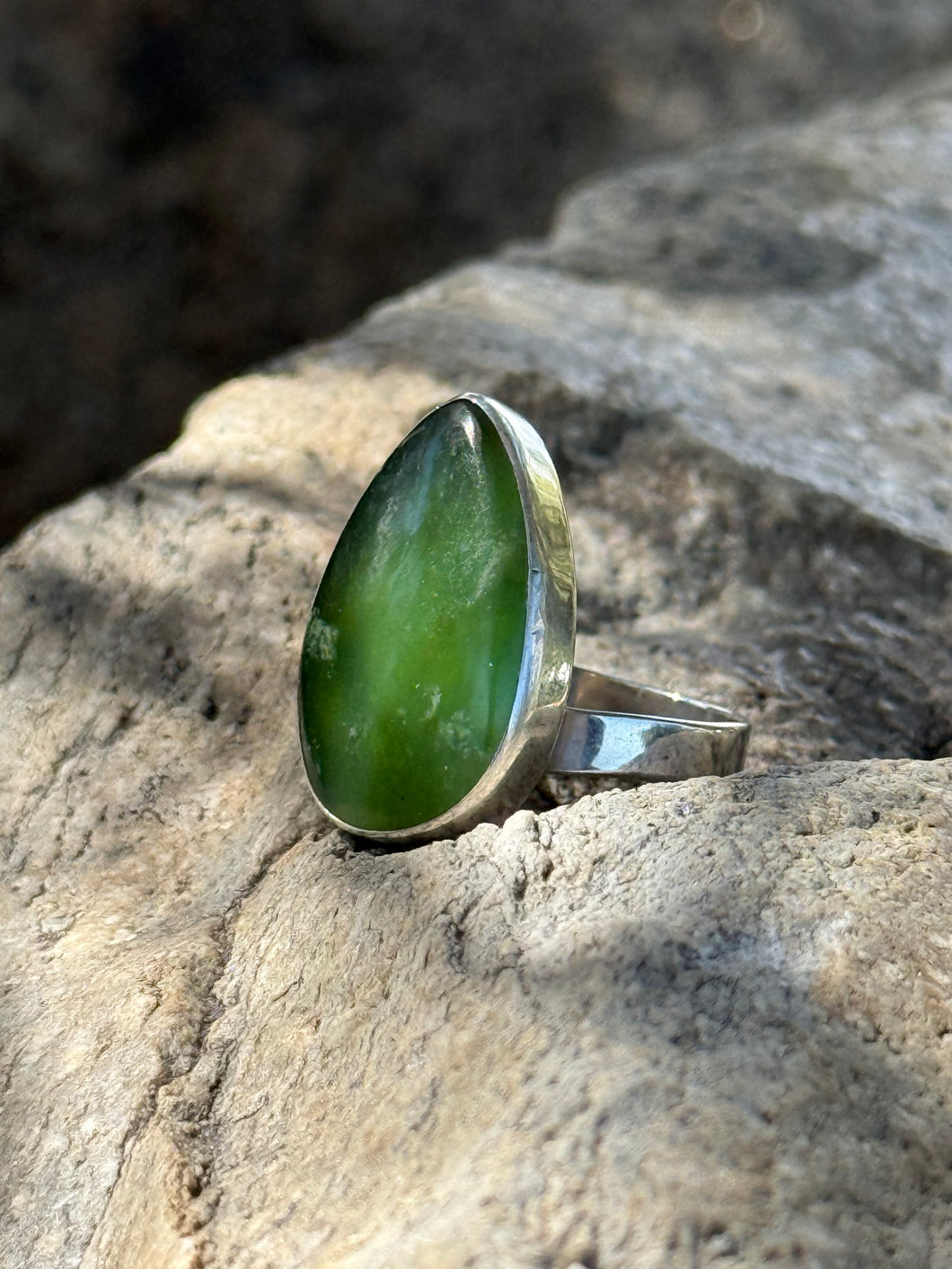 Sterling Silver Ring with Green Jade