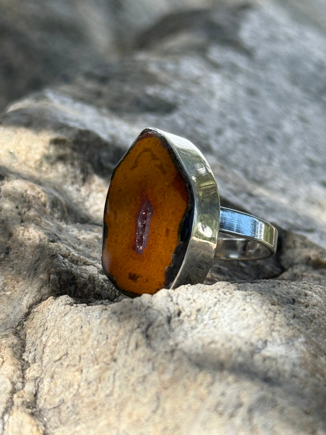Agate Slice Sterling Silver Ring – Stone of Grounding & Balance